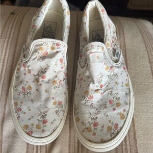 Vans Floral Slip-On Shoes - White and Pink